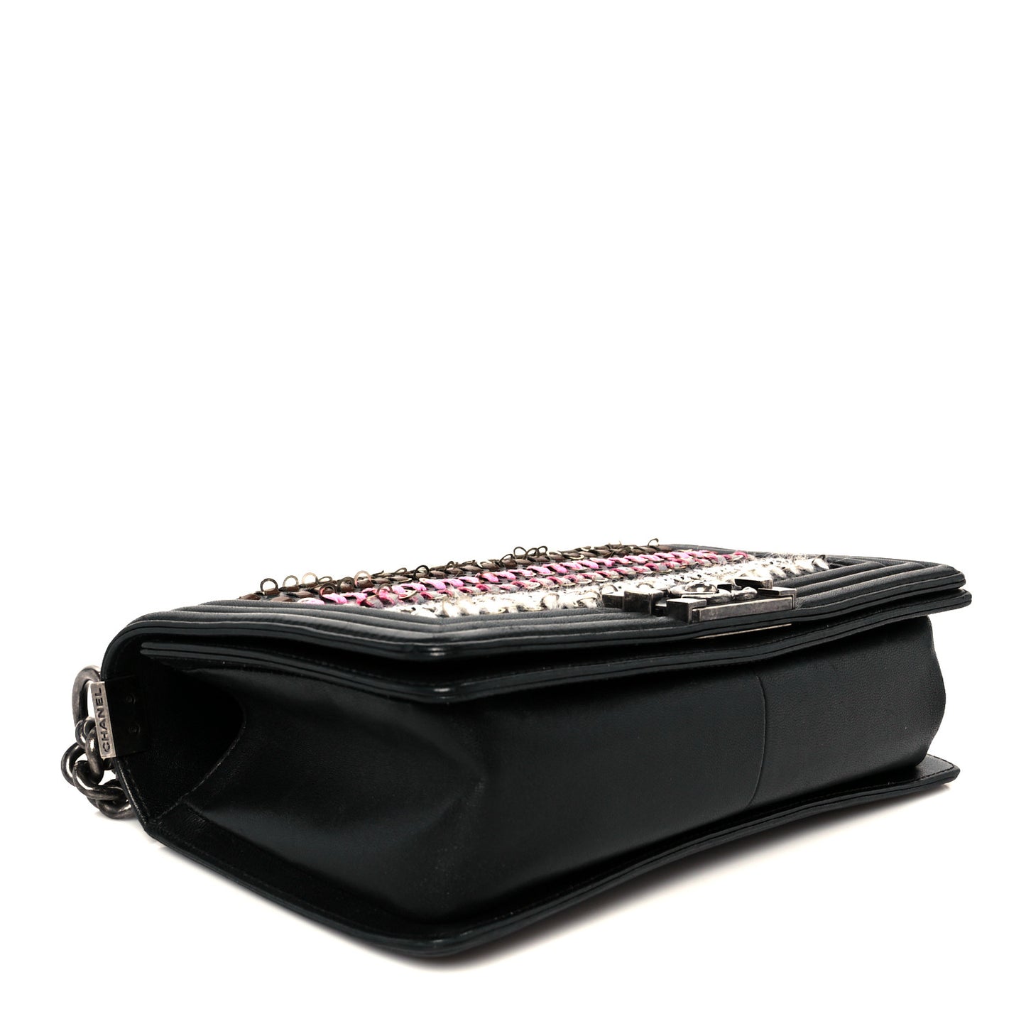 Lambskin Tweed Woven Medium Boy Flap Black