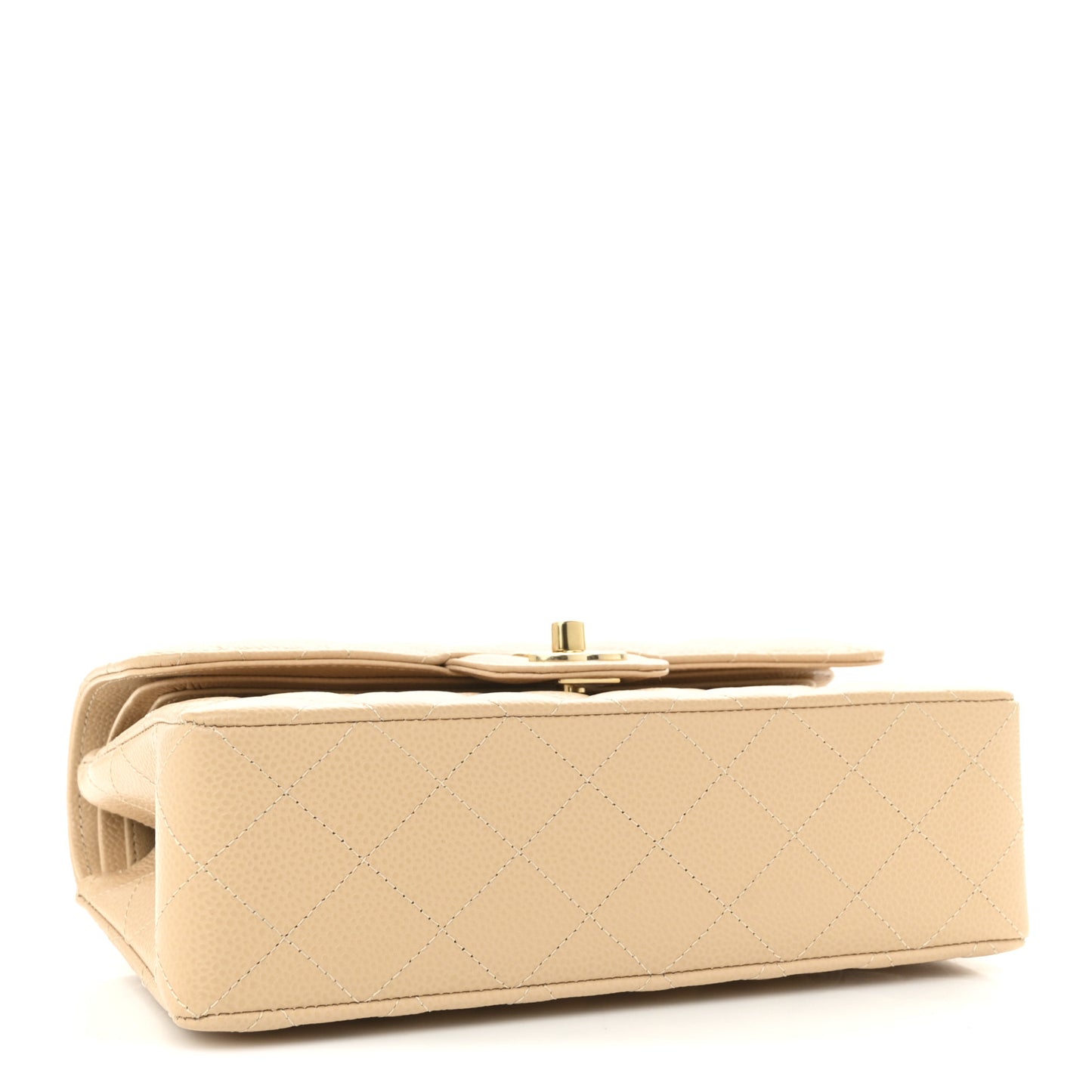 Caviar Quilted Small Double Flap Beige