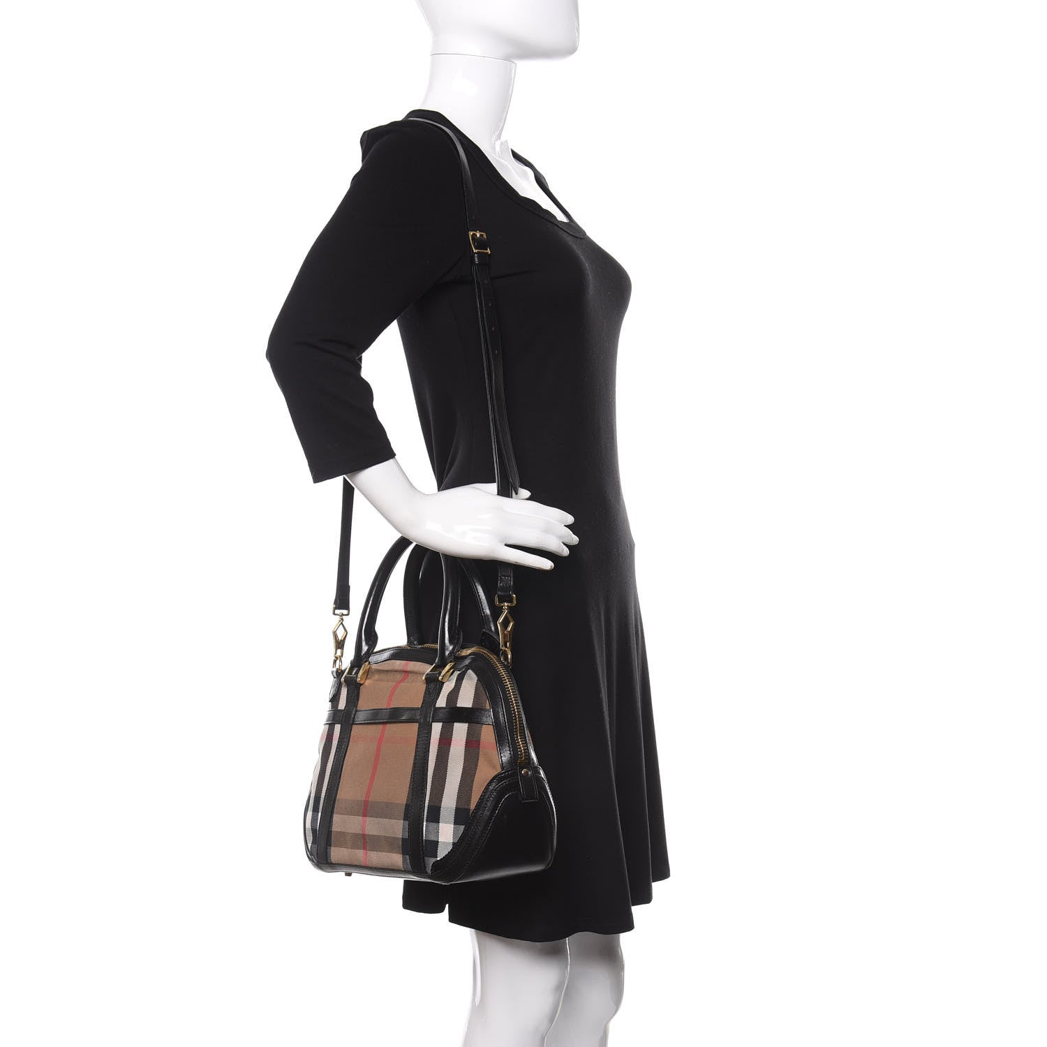 Burberry Bridle Calfskin House Check Small Orchard Bowling Bag Black 2 of 17
