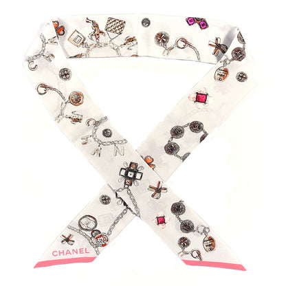 Chanel Silk CC Charms Slim Bandeau Scarf White Pink 1 of 3