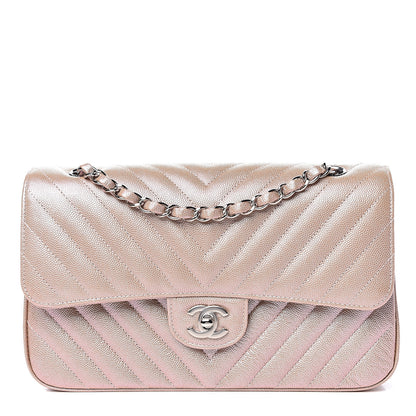 Chanel Metallic Caviar Chevron Quilted Medium Double Flap Light Gold 1 of 11