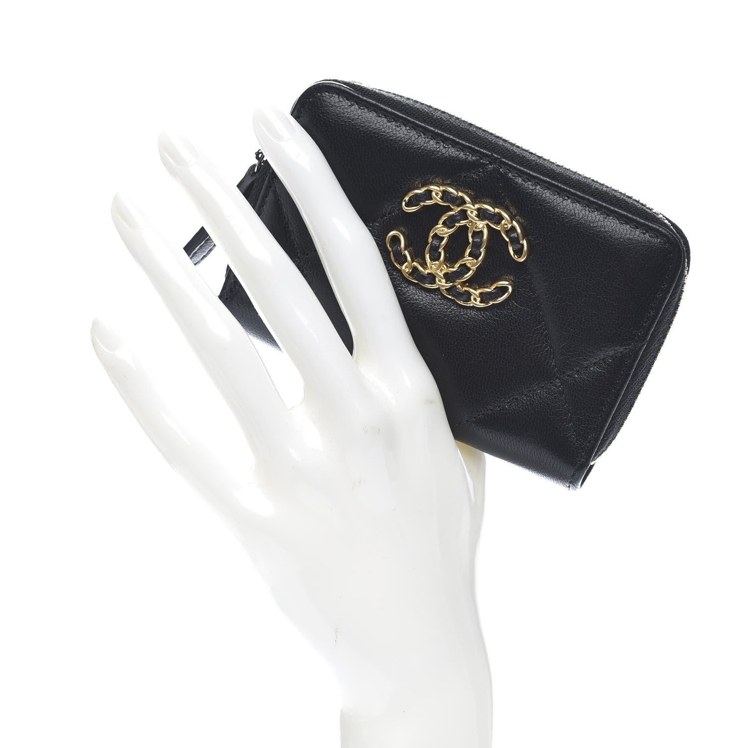 Chanel Lambskin Quilted Chanel 19 Zip Around Coin Purse Wallet Black 2 of 10