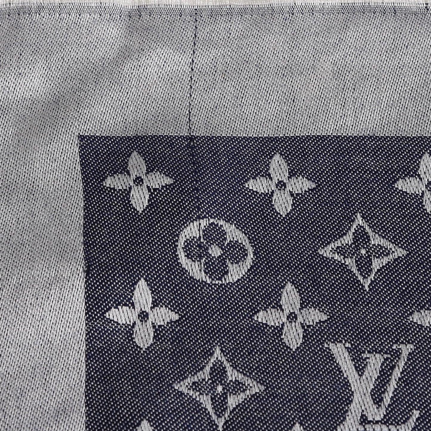 Silk Wool Monogram Denim Shawl Blue