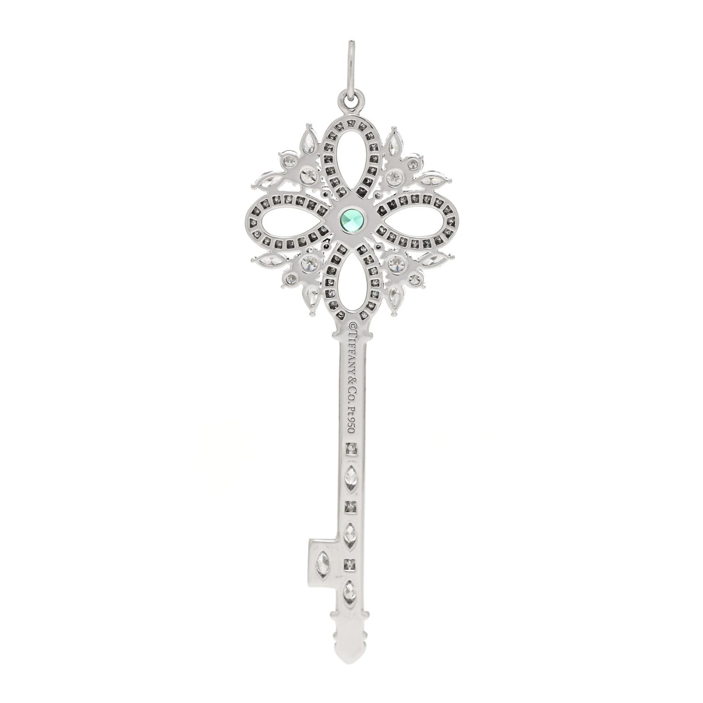 Platinum Diamond Emerald Victoria Key Pendant