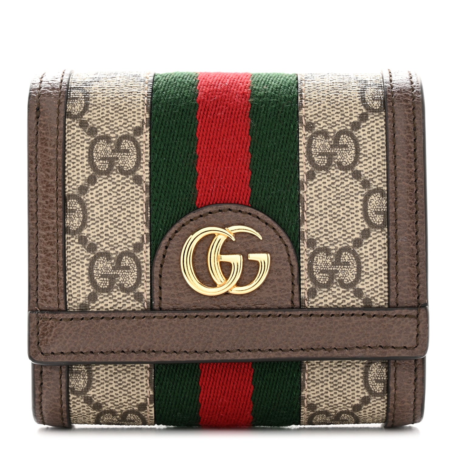 Gucci GG Supreme Monogram Textured Dollar Calfskin Web Ophidia Zip Around Card Case Wallet Beige Ebony New Acero 1 of 7