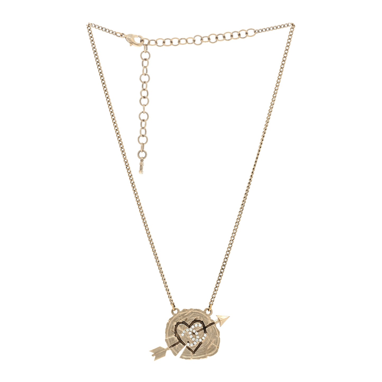 Crystal Heart Arrow Short Necklace Gold