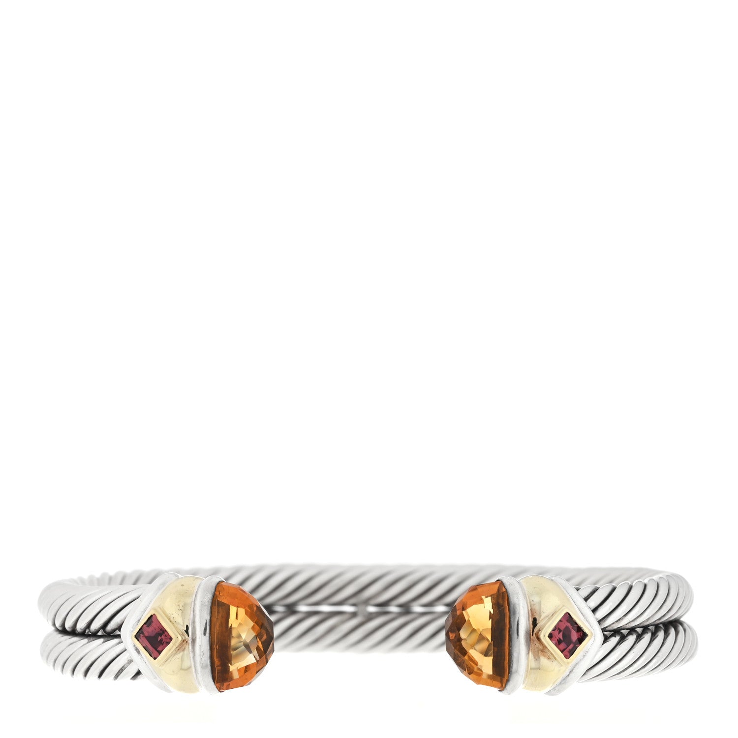 David Yurman Sterling Silver 14K Yellow Gold Citrine Pink Tourmaline Double Cable Renaissance Bracelet 1 of 3