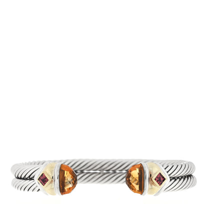 David Yurman Sterling Silver 14K Yellow Gold Citrine Pink Tourmaline Double Cable Renaissance Bracelet 1 of 3