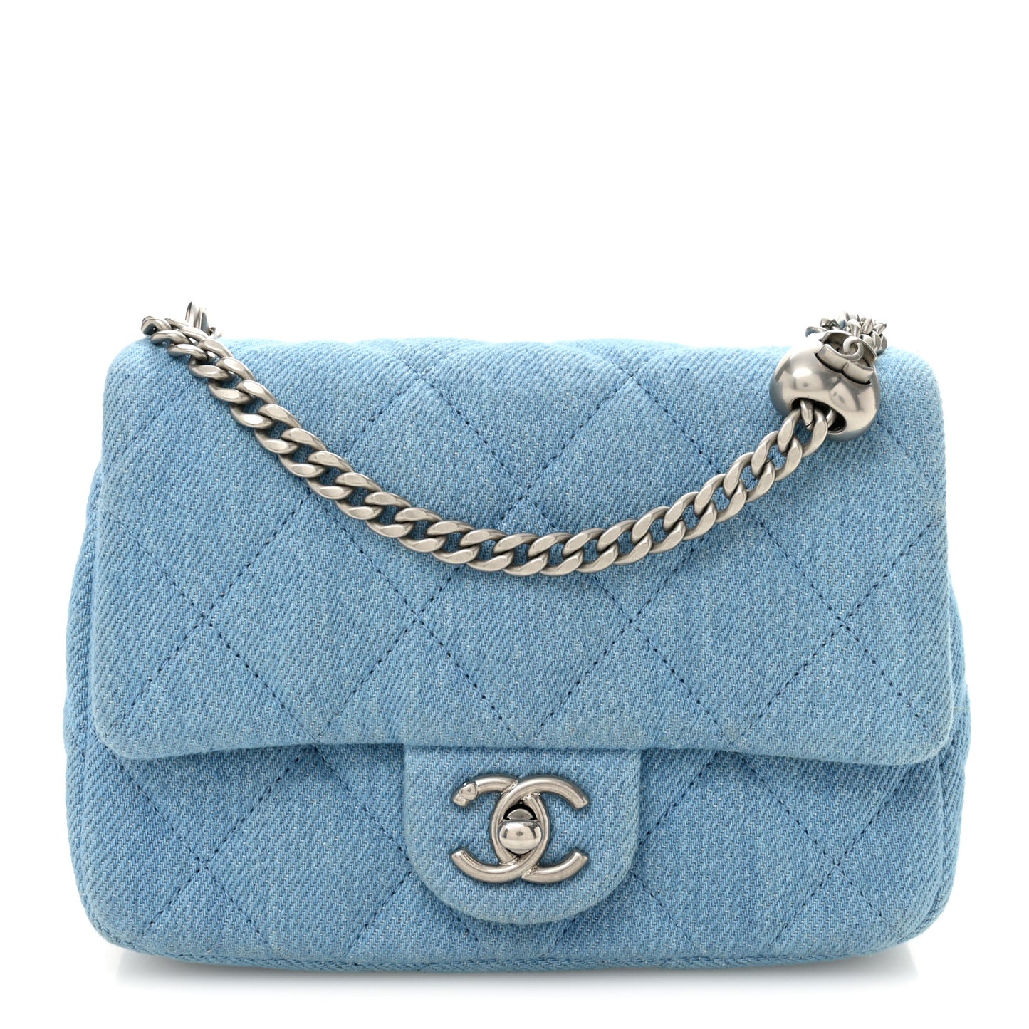 Denim Quilted Sweetheart Mini Flap Blue