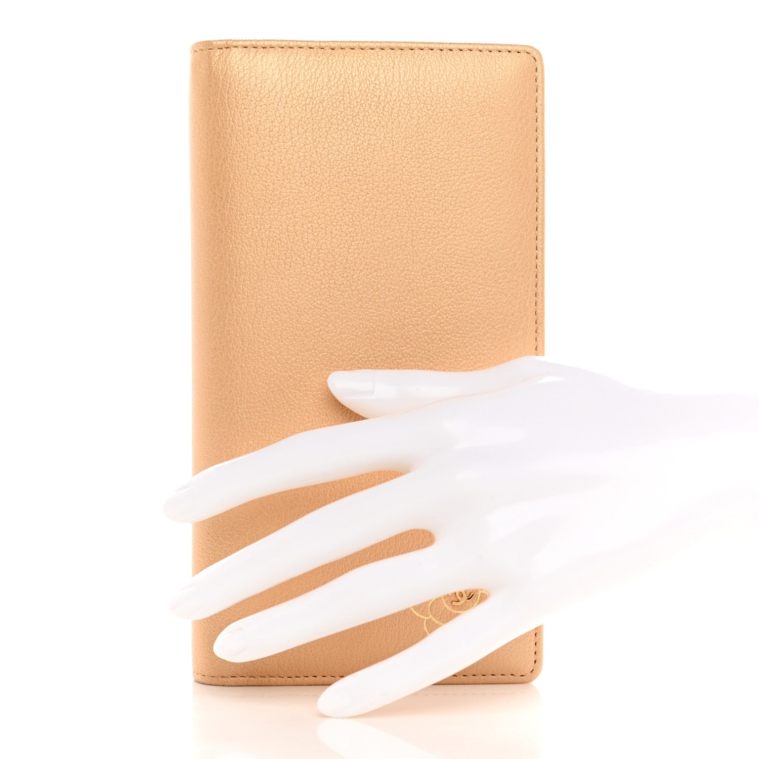 Chanel Metallic Goatskin Camellia Yen Wallet Beige 2 of 9