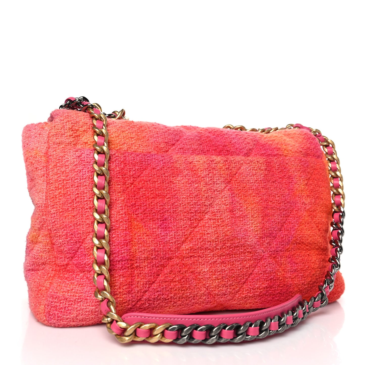 Tweed Quilted Maxi Chanel 19 Flap Coral Pink