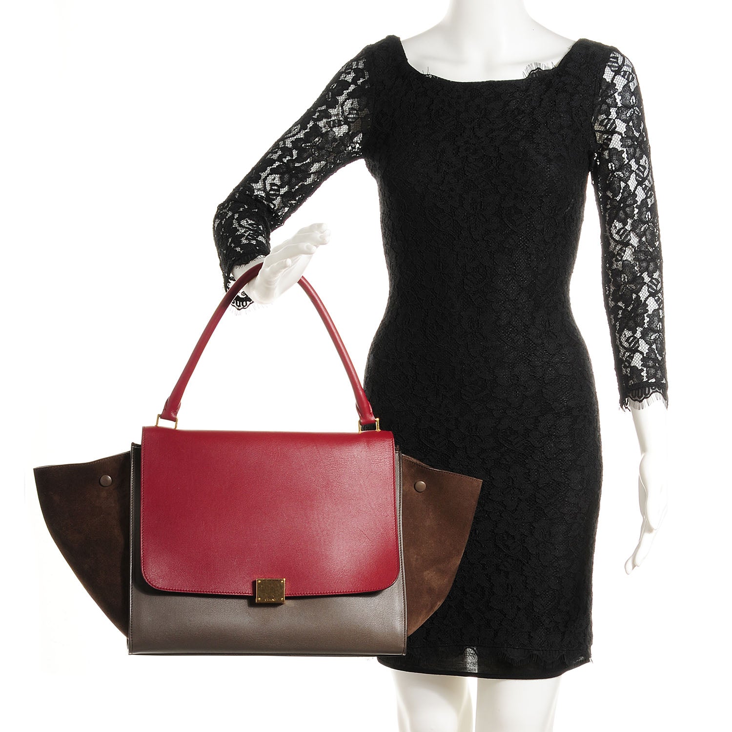 Celine Calfskin Suede Large Tri-Color Trapeze Granite 2 of 7