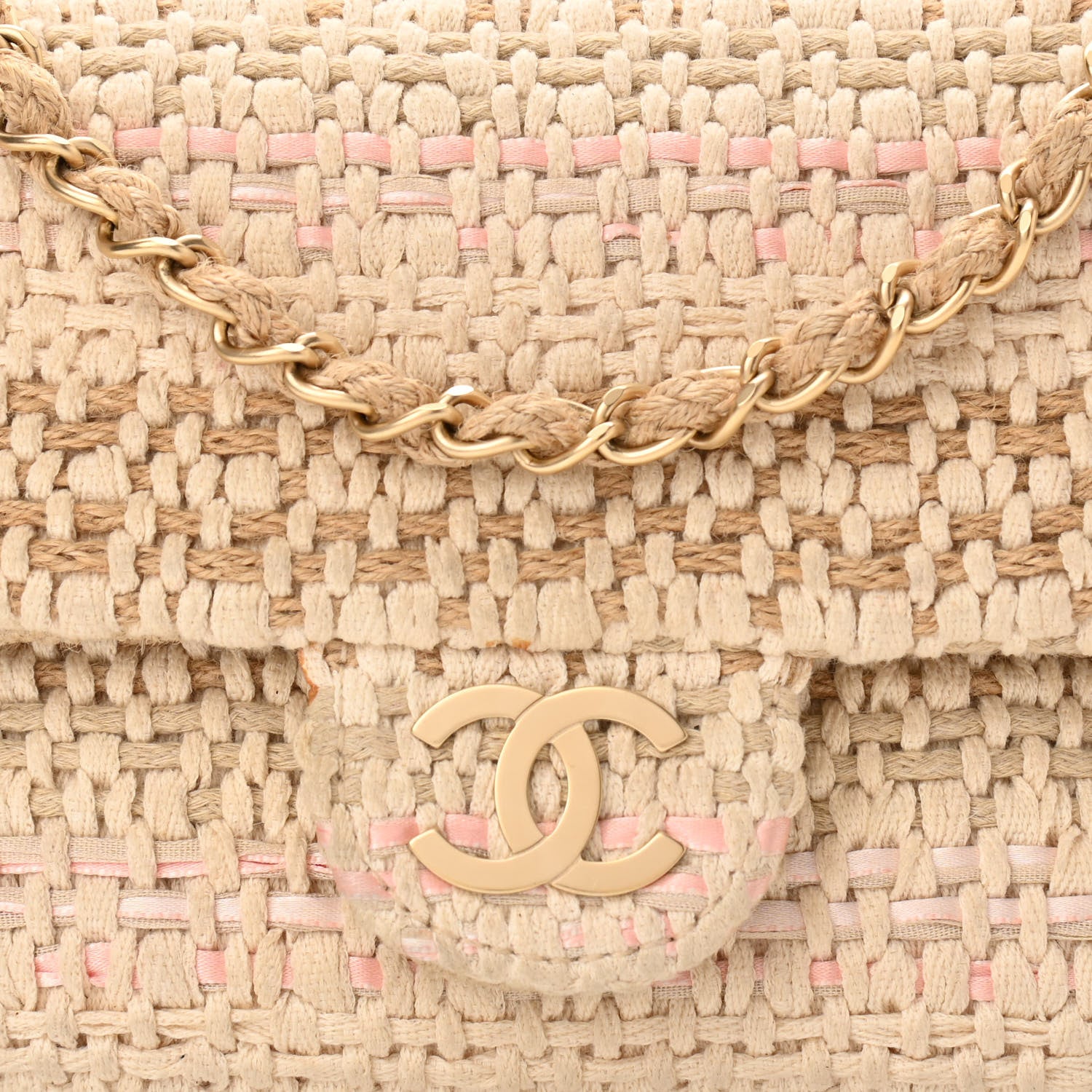 Chanel Tweed Chain Braid Small Single Flap Beige White 9 of 11