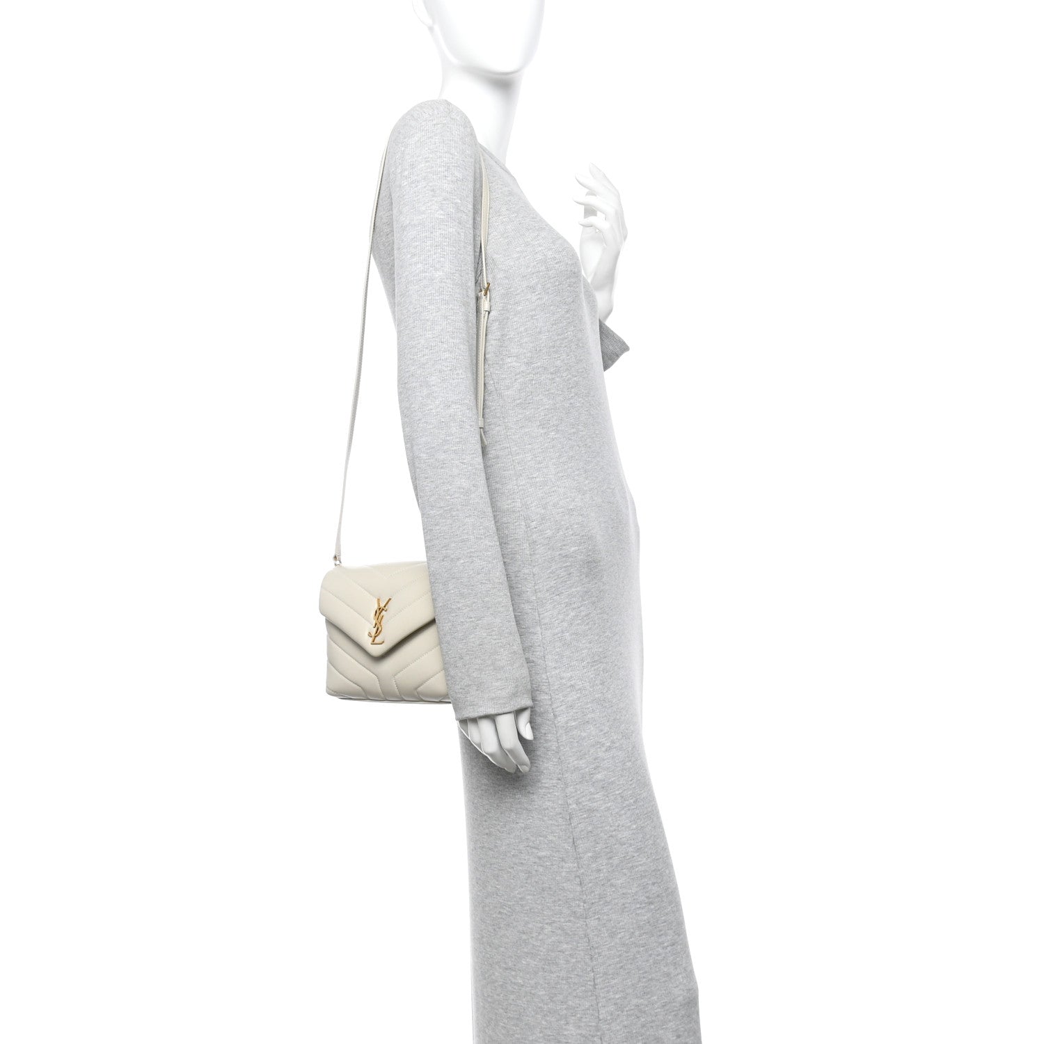 Saint Laurent Calfskin Y Quilted Monogram Toy Loulou Crossbody Bag Crema Soft 2 of 12