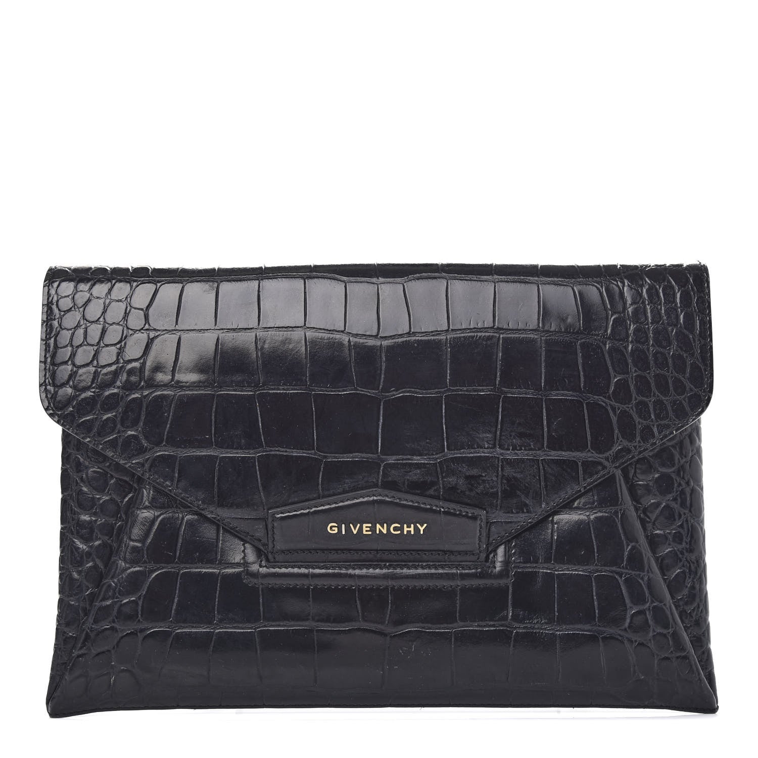 Givenchy Calfskin Crocodile Embossed Medium Antigona Envelope Clutch Black 1 of 10