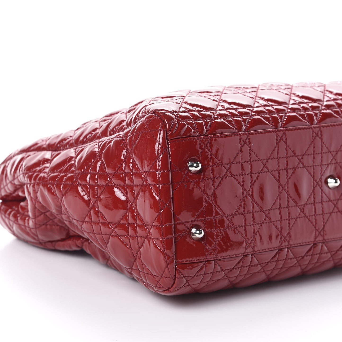 Patent Cannage Large Dior Soft Shopping Tote Red