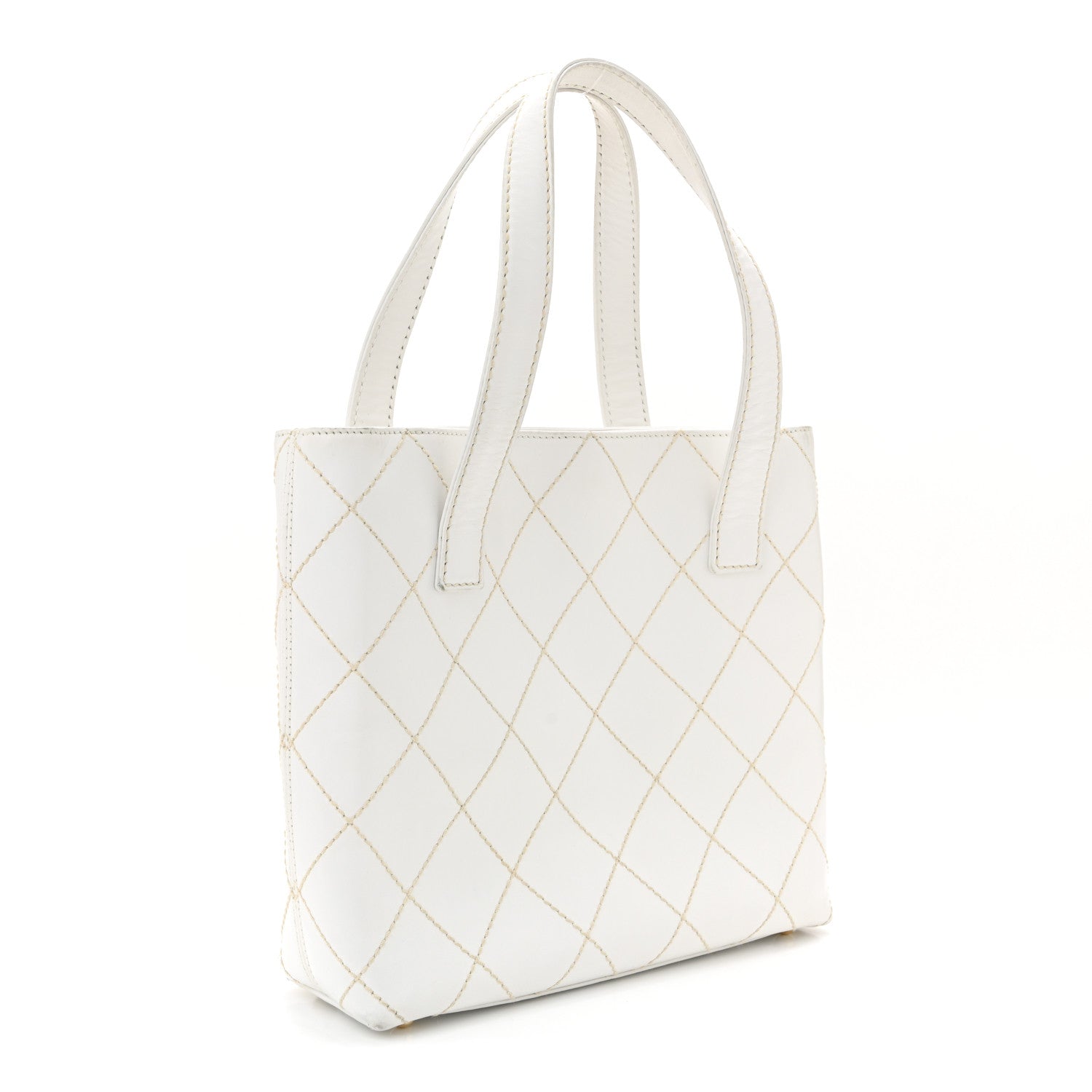 Chanel Calfskin Wild Stitch Tote White 2 of 13