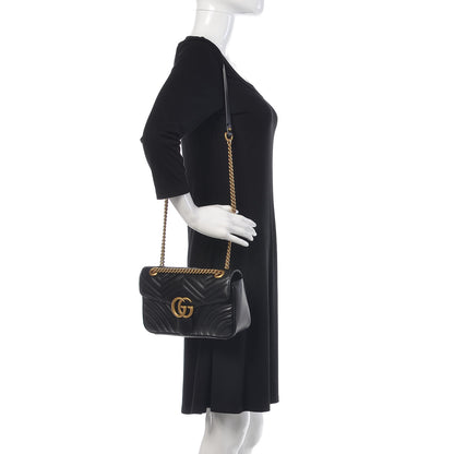 Gucci Calfskin Matelasse Small GG Marmont Shoulder Bag Black 2 of 9