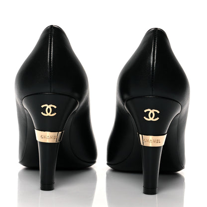 Chanel Lambskin Patent Cap Toe Pearl Pumps 39.5 Black 5 of 9