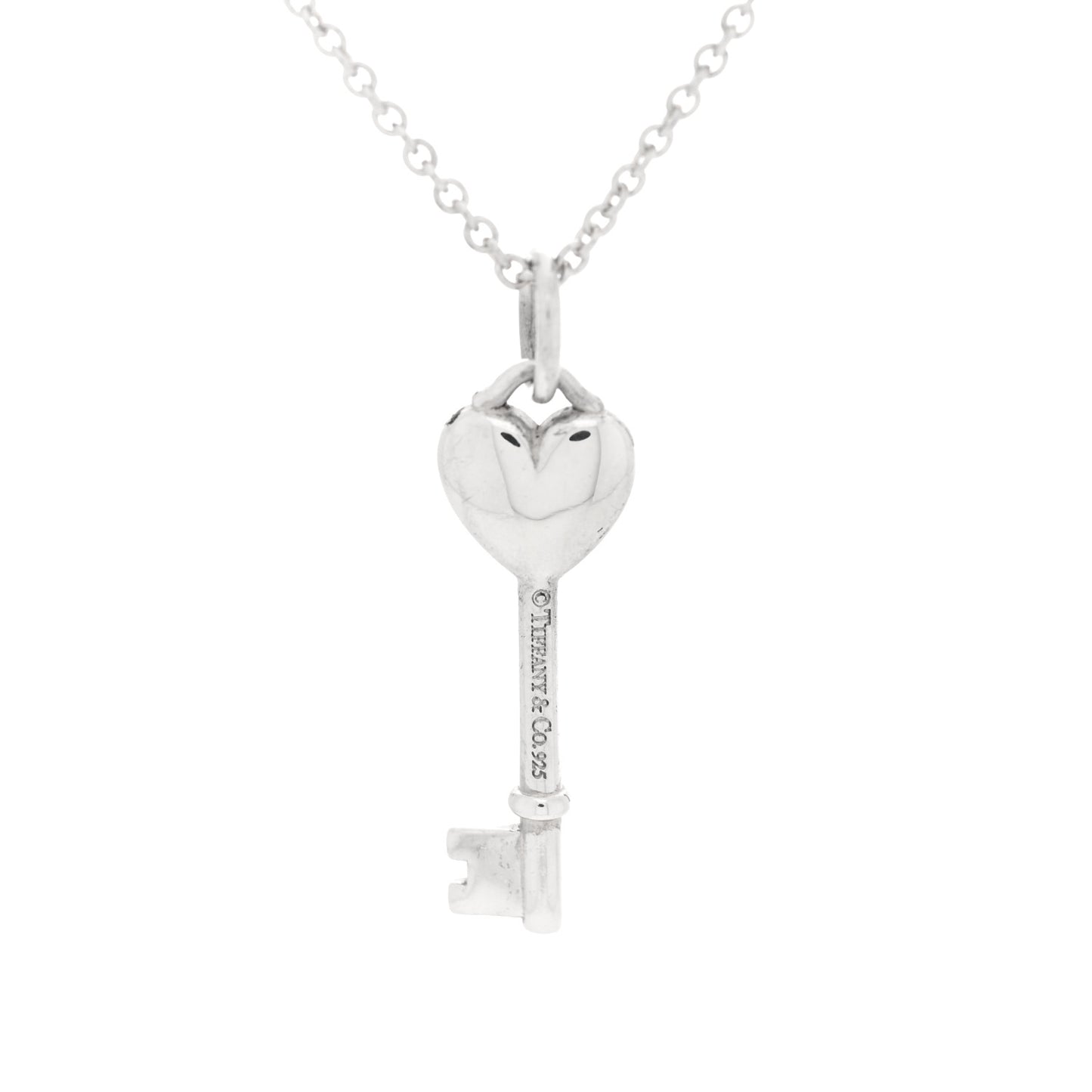 Sterling Silver Enamel Heart Key Pendant Necklace Blue