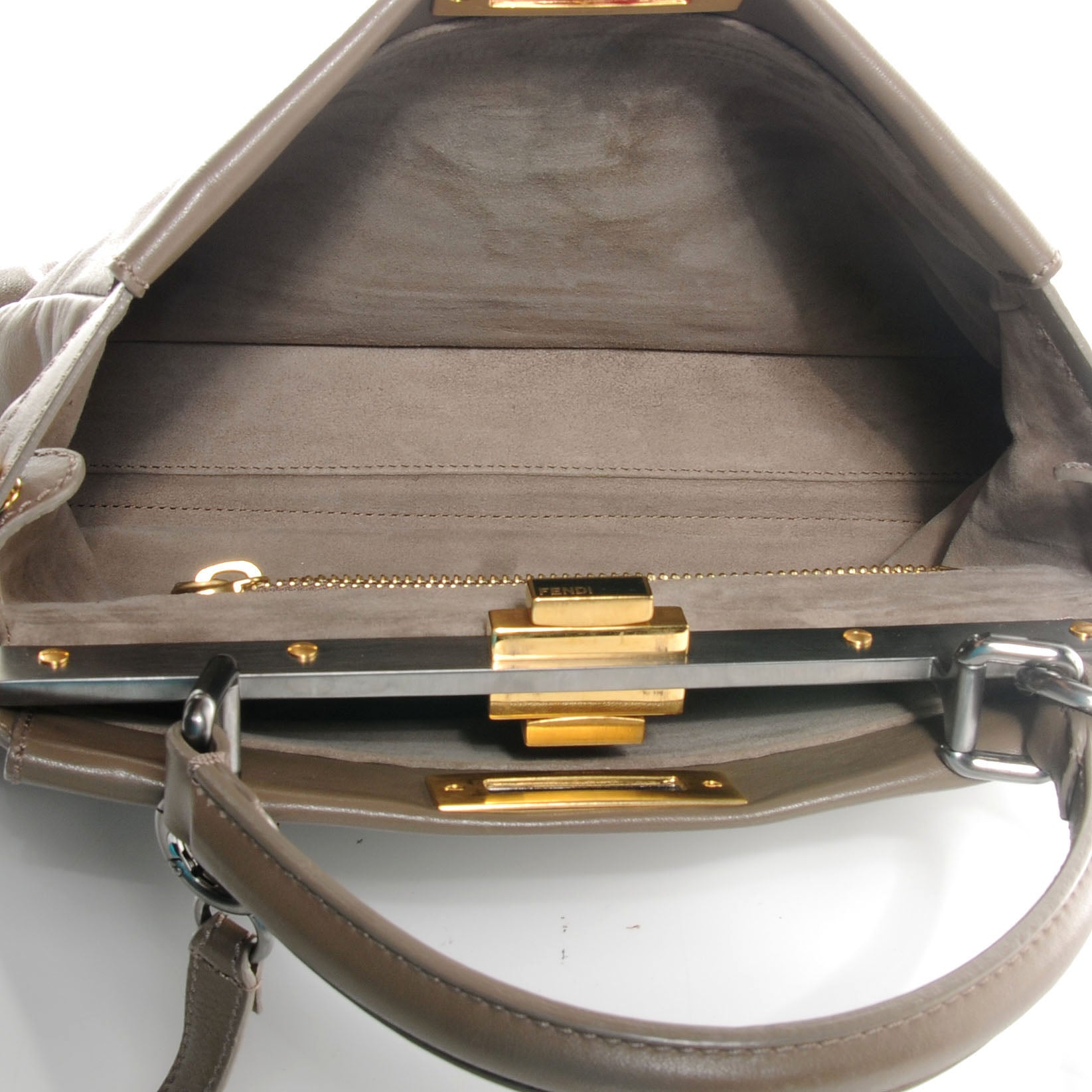 Fendi Vitello Suede Medium Peekaboo Iconic Satchel Nocciola Black 6 of 11