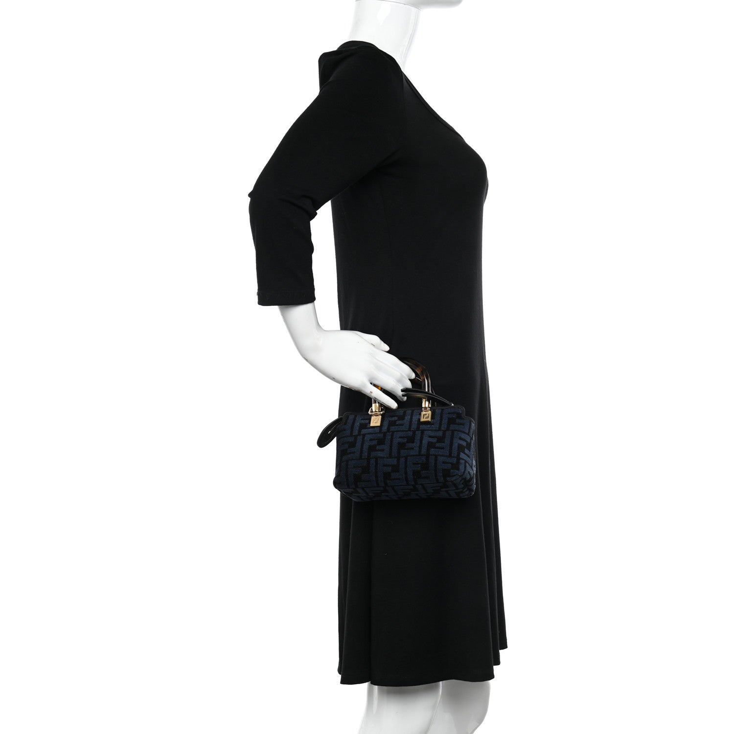 Fendi Chenille Vitello King Plexiglass FF Mini By The Way Top Handle Boston Bag Blue Black 2 of 10