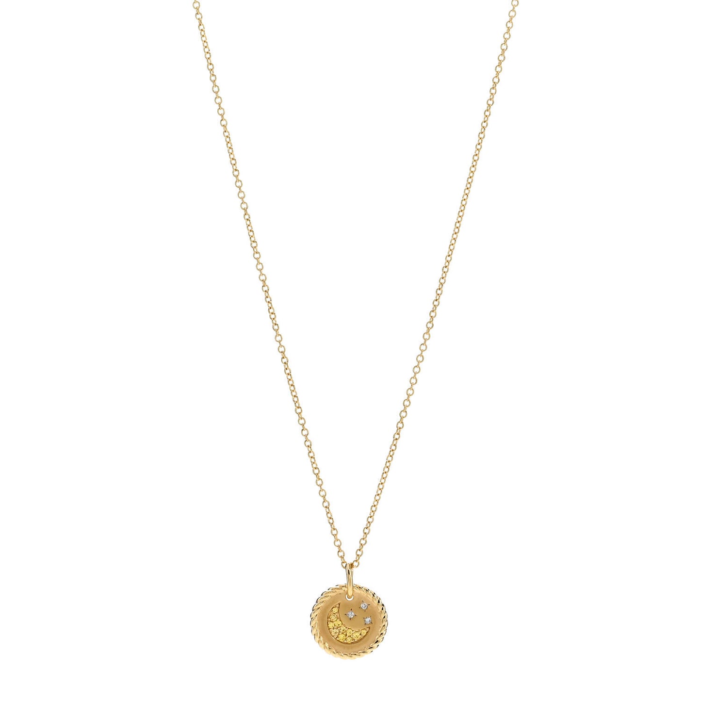 18K Yellow Gold Diamond Yellow Sapphire Cable Collectibles Moon and Stars Pendant Necklace