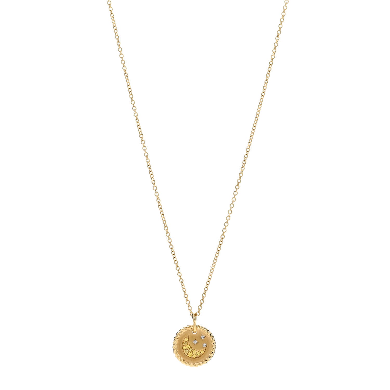 David Yurman 18K Yellow Gold Diamond Yellow Sapphire Cable Collectibles Moon and Stars Pendant Necklace 1 of 6
