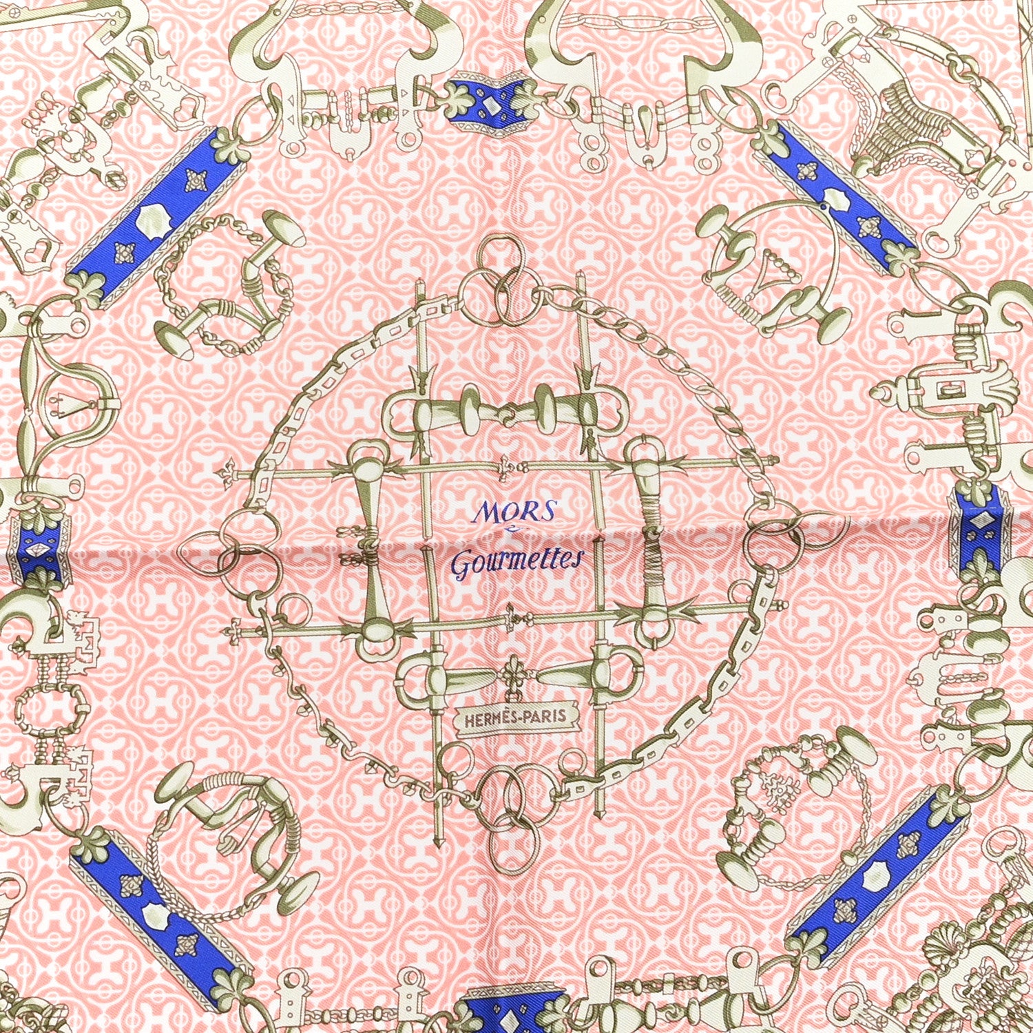 Hermes Cashmere Silk Mors Et Gourmettes Remix Scarf Orange Saumon Bleu Vif 2 of 3