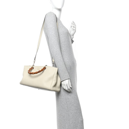 Gucci Pebbled Calfskin Medium Bamboo Shopper Tote Off White 3 of 19