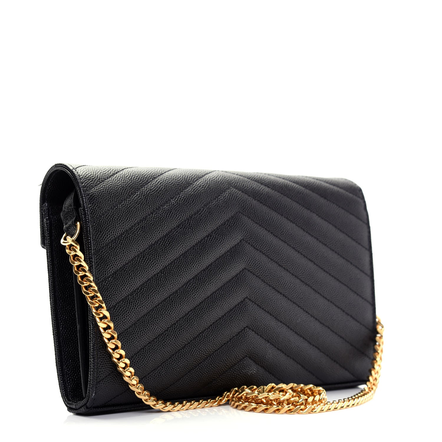 Saint Laurent Grain De Poudre Matelasse Chevron Monogram Chain Wallet Black 3 of 11