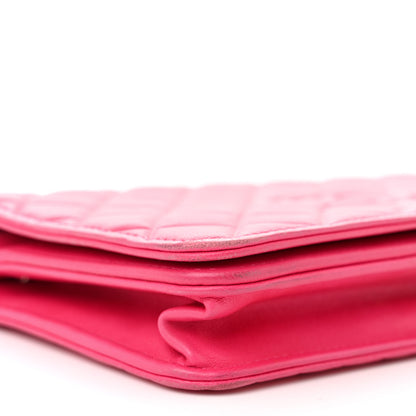 Chanel Lambskin Quilted Diamond CC Wallet On Chain WOC Pink 10 of 13