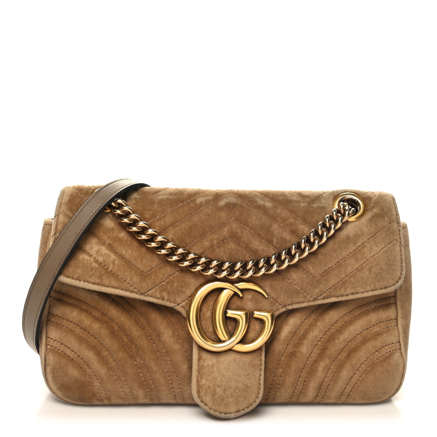 Gucci Velvet Matelasse Small GG Marmont Shoulder Bag Taupe 1 of 12