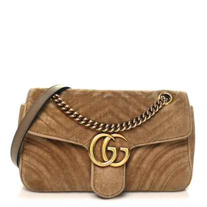 Gucci Velvet Matelasse Small GG Marmont Shoulder Bag Taupe 1 of 12