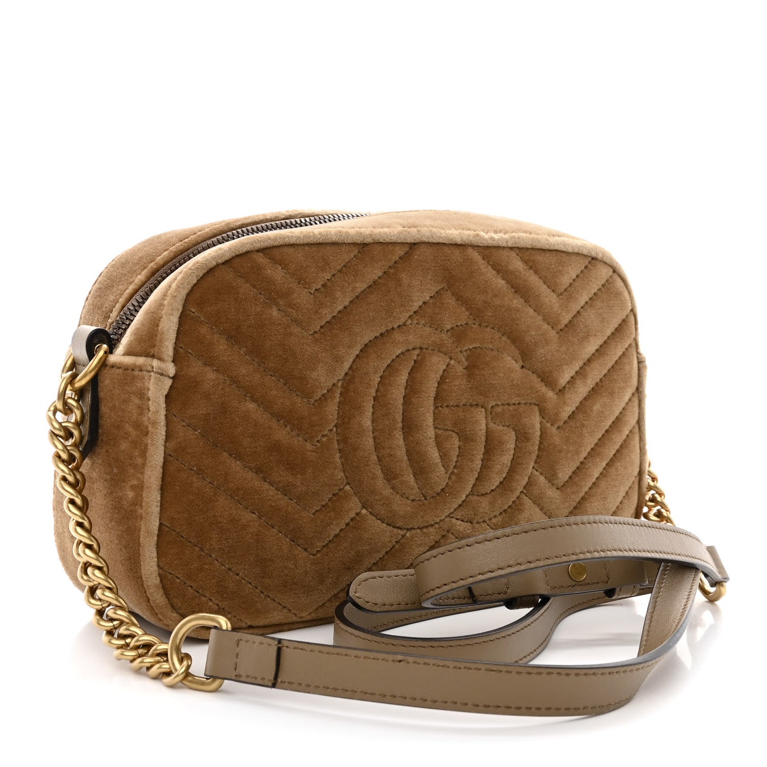 Gucci Velvet Matelasse Small GG Marmont Chain Shoulder Bag Taupe 3 of 10