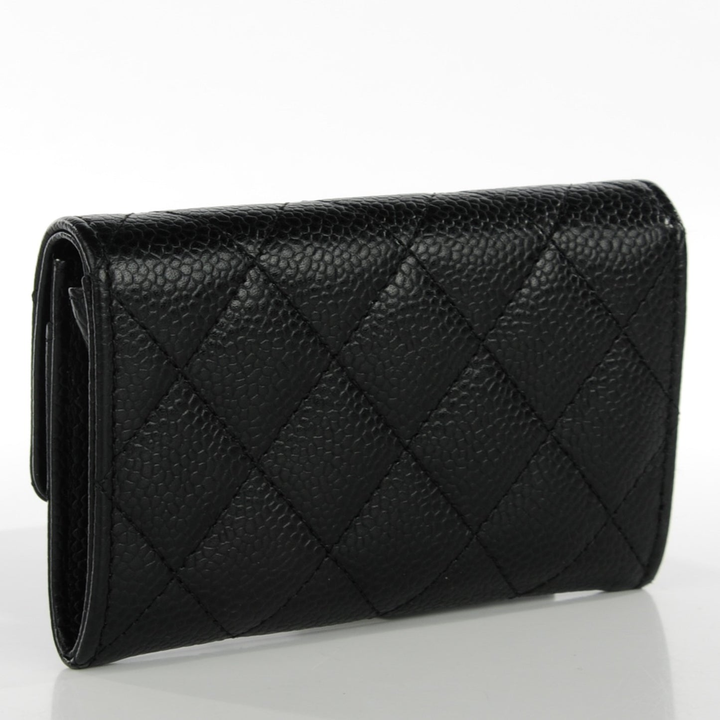 Caviar Quilted Flap Card Holder Black