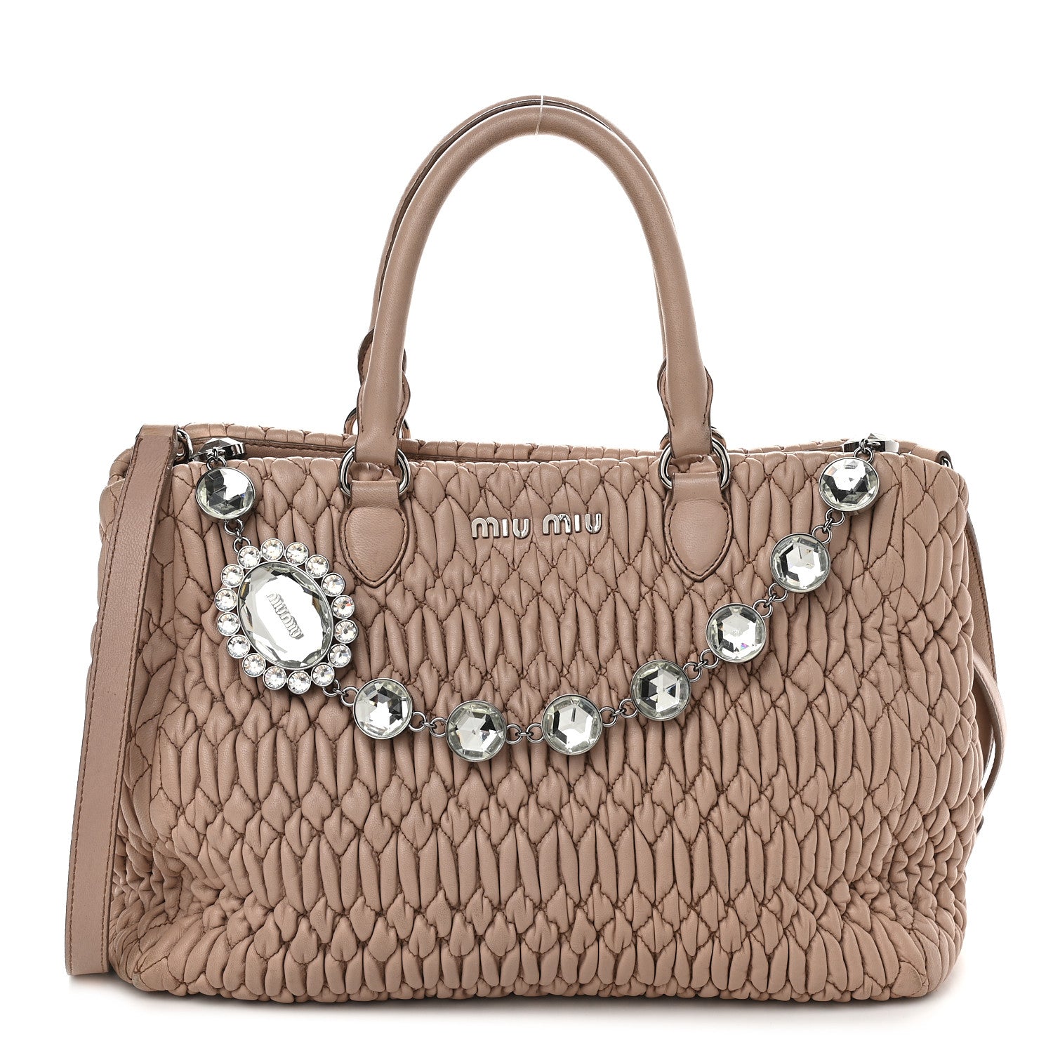Miu Miu Nappa Matelasse Swarovski Crystal Tote Cammeo 1 of 9