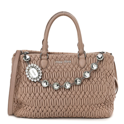 Miu Miu Nappa Matelasse Swarovski Crystal Tote Cammeo 1 of 9