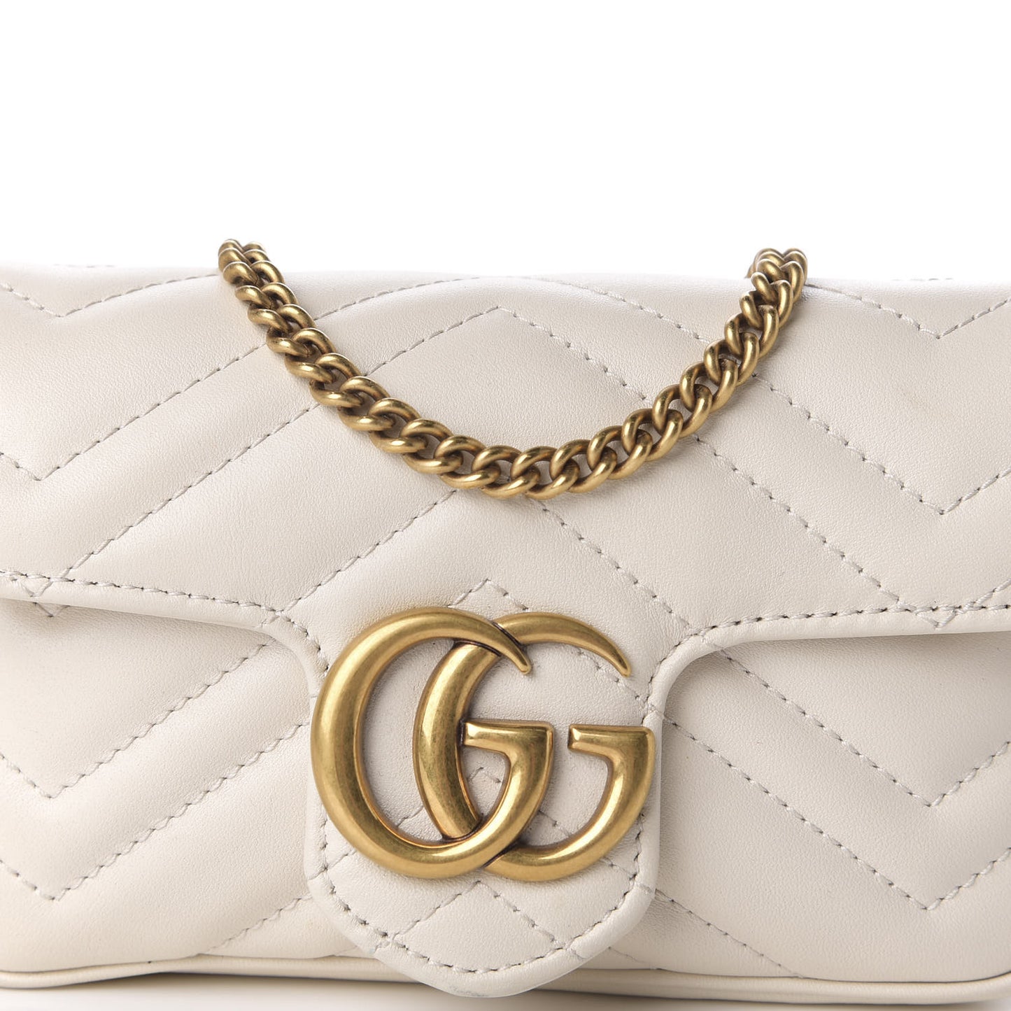 Calfskin Matelasse Super Mini GG Marmont Shoulder Bag White