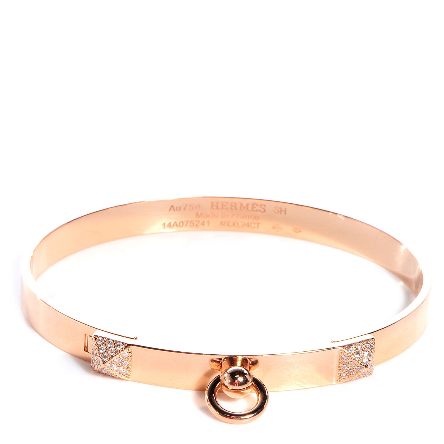 Hermes 18K Rose Gold Diamond PM Collier De Chien Bracelet SH 1 of 5