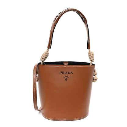 Prada City Calfskin Knotted Rope Bucket Bag Cognac 1 of 12