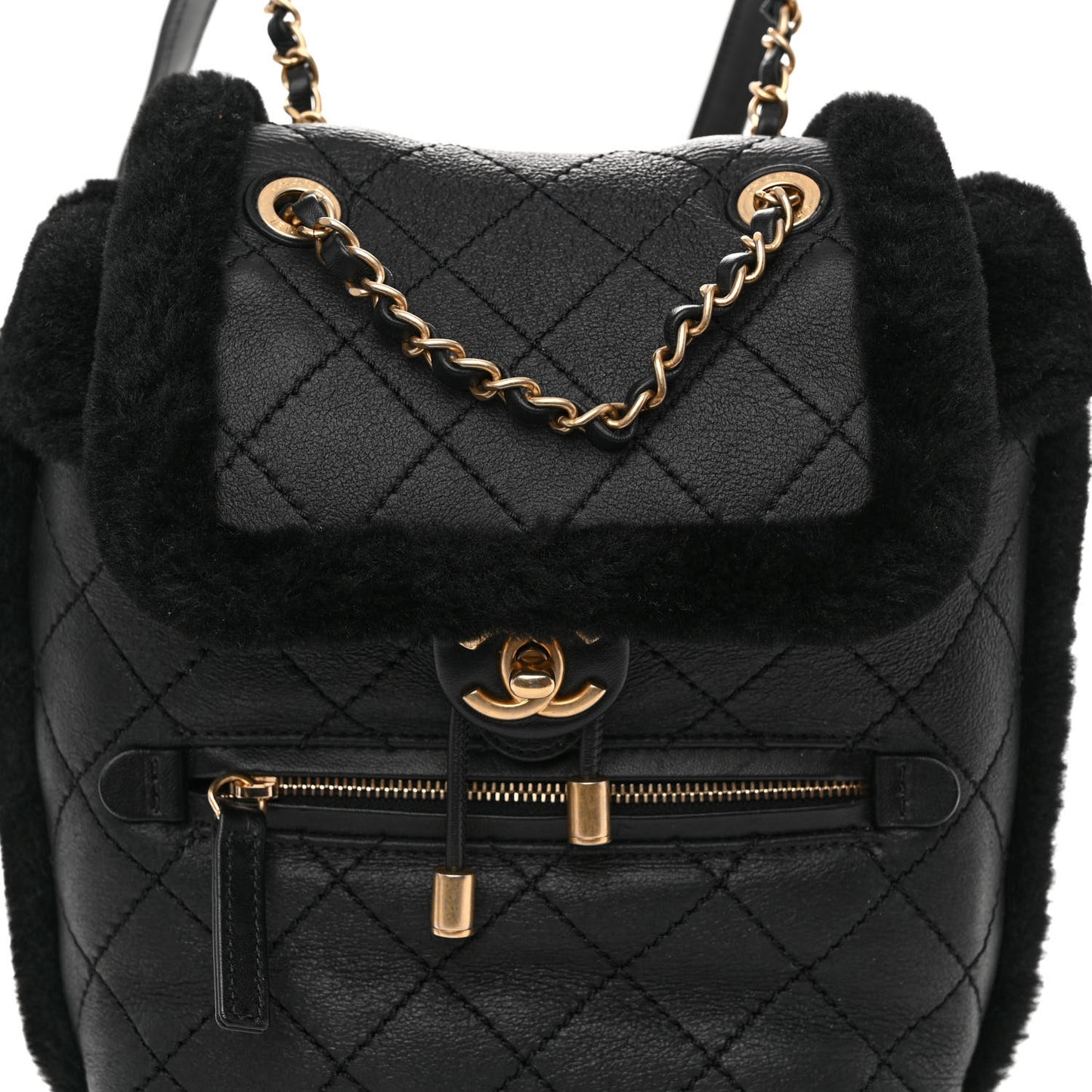 Lambskin Shearling Quilted CC Backpack Black