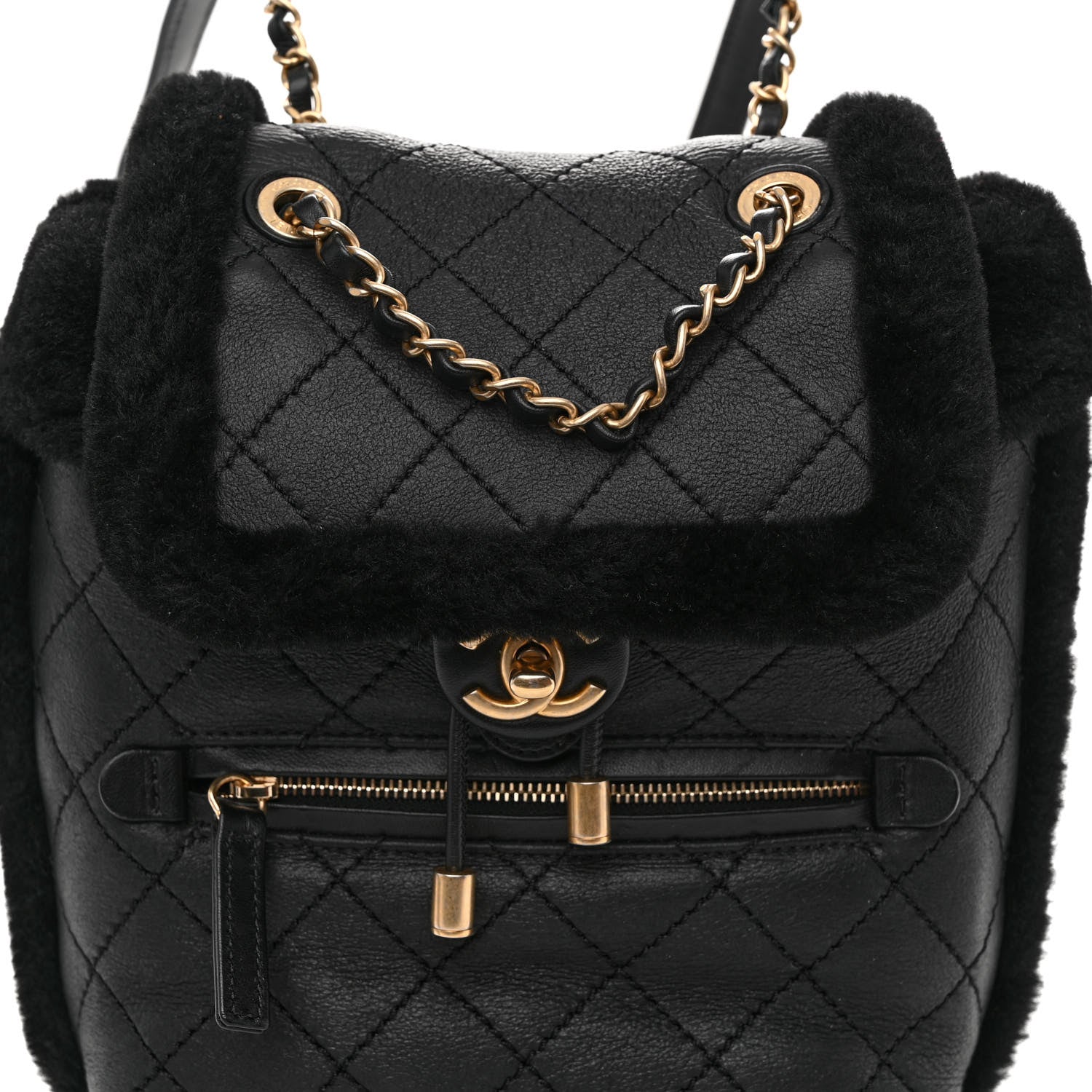 Chanel Lambskin Shearling Quilted CC Backpack Black 7 of 9