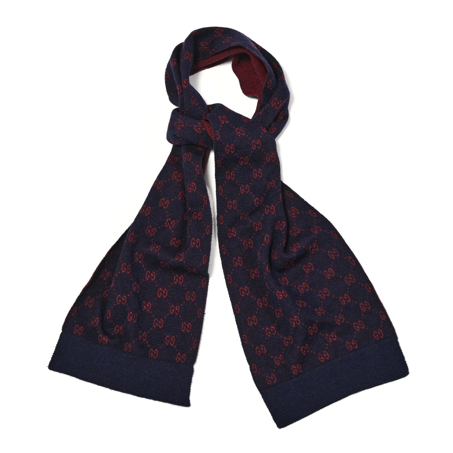 Alpaca Wool Knit GG Monogram Hog Scarf Navy Red