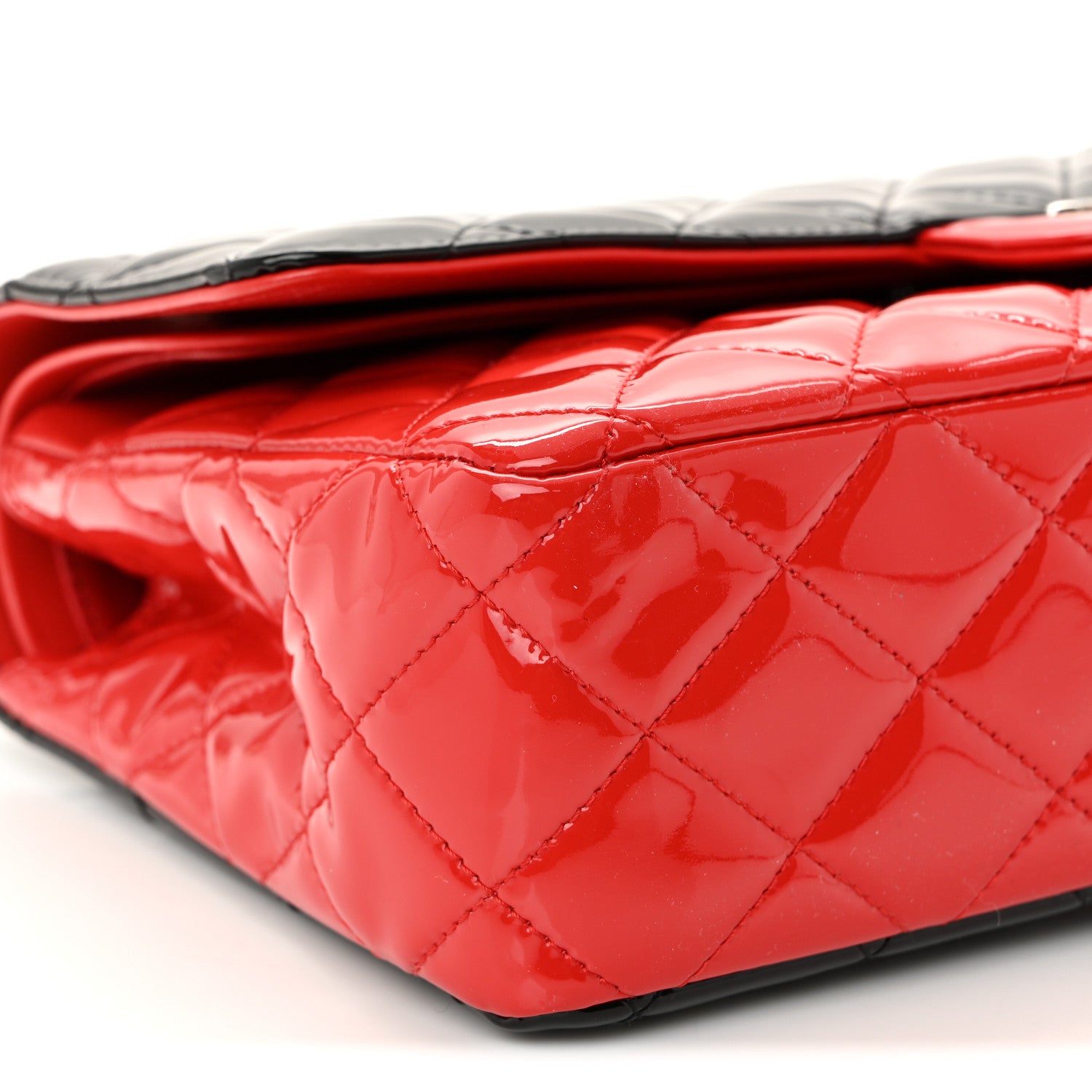 Chanel Patent Calfskin Quilted Bi-Color Medium Double Flap Black Red 9 of 10