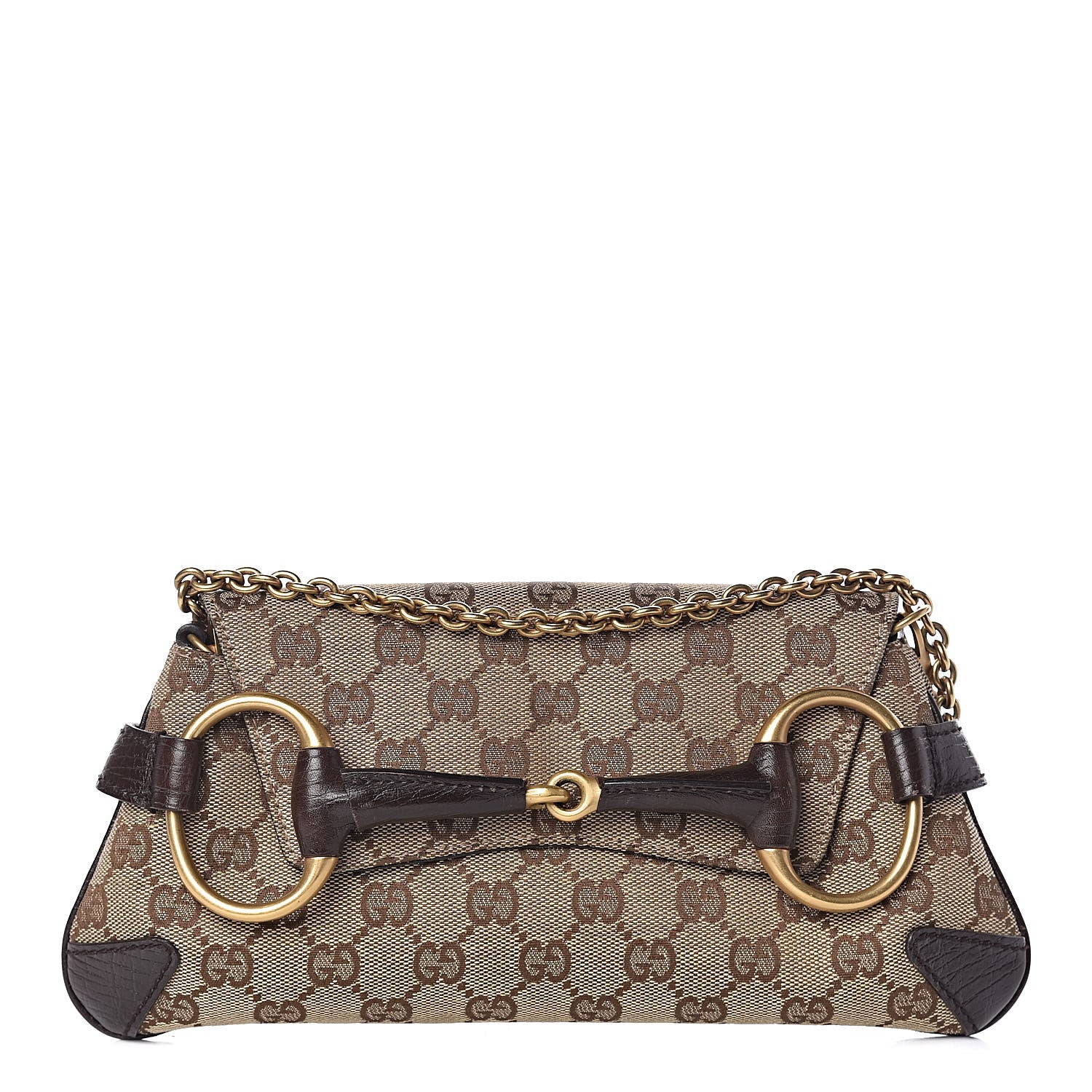 Gucci Monogram Horsebit Clutch Dark Brown 1 of 12