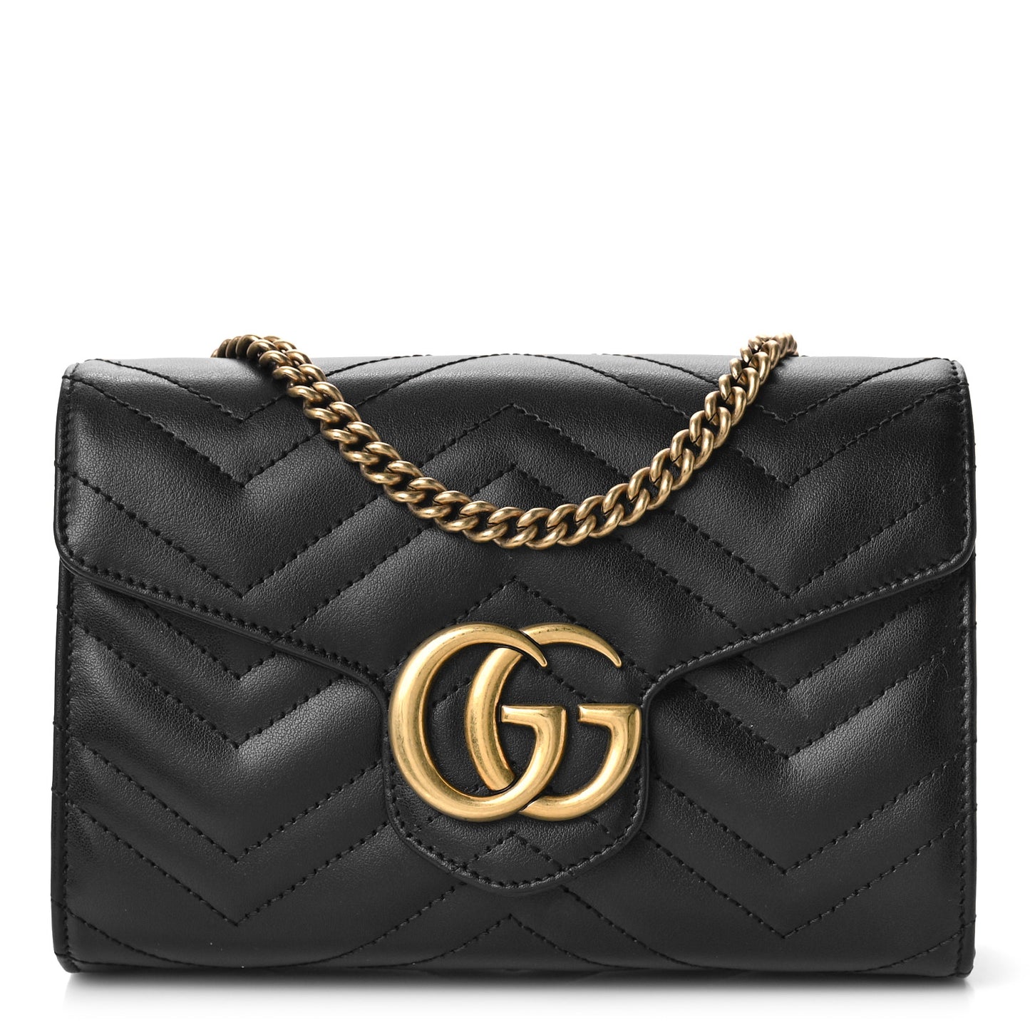 Calfskin Matelasse GG Marmont Chain Wallet Black