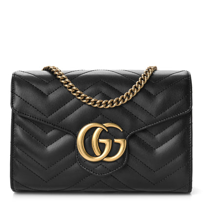 Gucci Calfskin Matelasse GG Marmont Chain Wallet Black 1 of 9