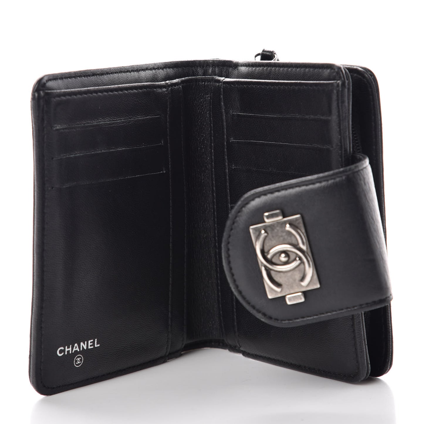 Lambskin Quilted Boy Zipped Pocket Wallet Black