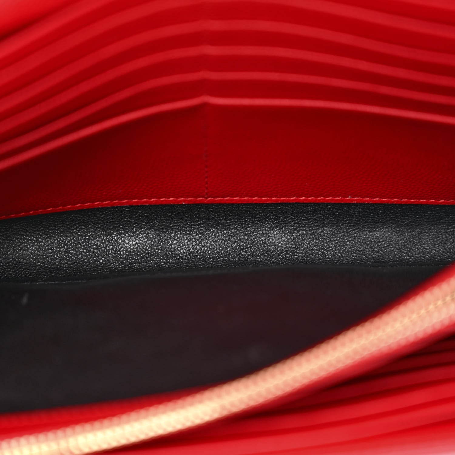 Saint Laurent Grain De Poudre Matelasse Chevron Monogram Chain Wallet New Red 6 of 14